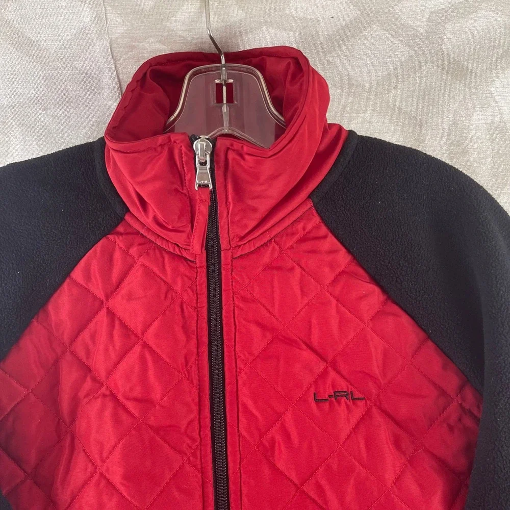 Lauren Active Ralph Lauren Womens Red Quilted‎ Hybrid Fleece Full Zip Jacket M